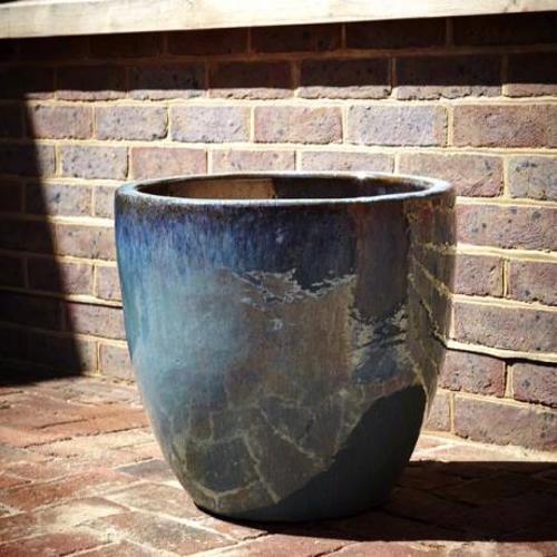 Ceramic - Glazed Egg Pot Planter - Streaky Green