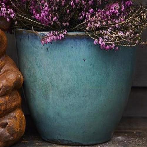 Ceramic - Glazed Egg Pot Planter - Streaky Green