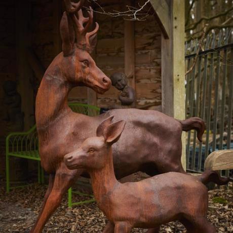 Cast Iron Frolicking Stag and Calf Statue