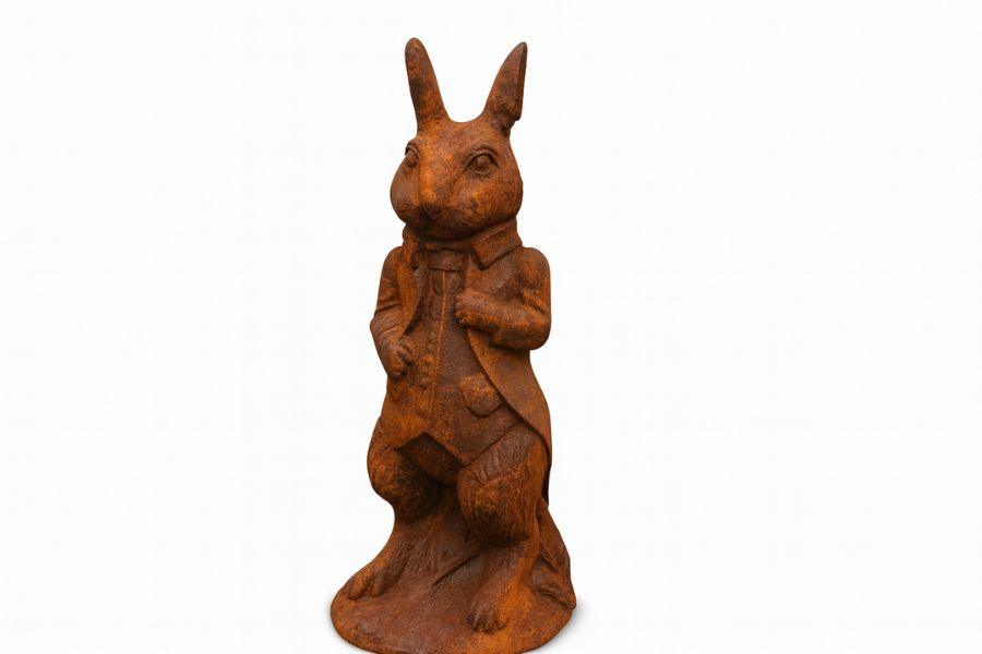 Cast Iron Rabbit Butler Statue Cast Iron Standing Rabbit Statue - Round Wood of Mayfield