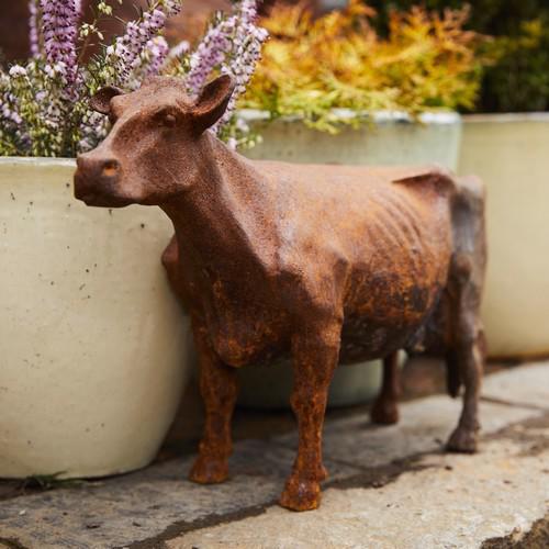 Cast Iron Standing Cow Statue - 260mm High