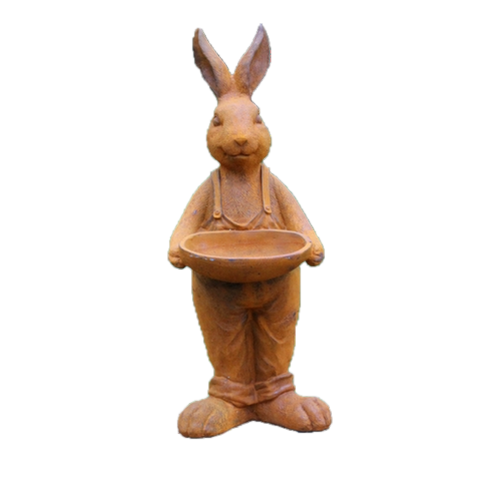 Cast Iron Rabbit with Bowl Statue - Round Wood of Mayfield