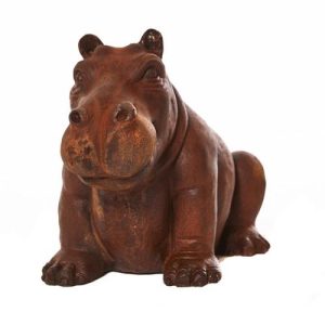 Cast Iron Small Happy Hippo Statue - 270mm High