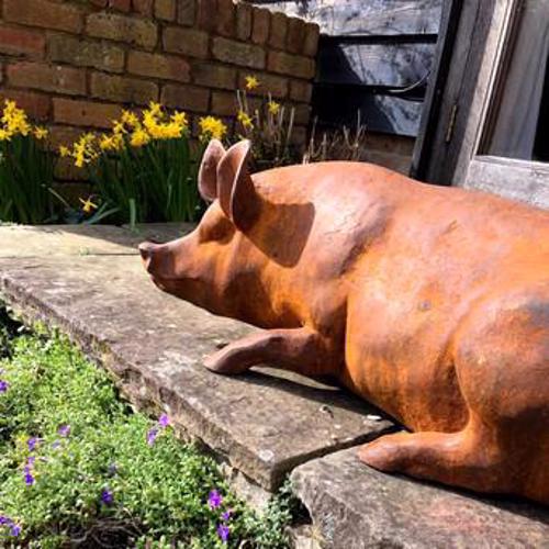 Cast Iron Laying Sow/Pig Statue