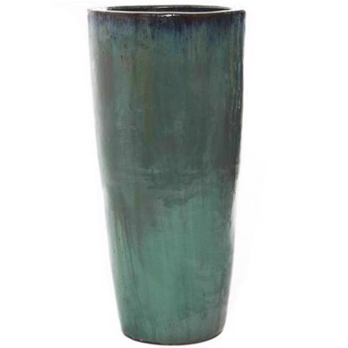 Glazed Tall Round Vase Planter - Streaky Green