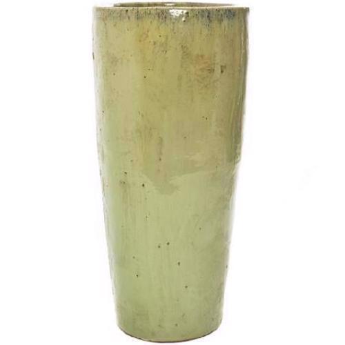 Glazed Tall Round Vase Planter - Olive Green