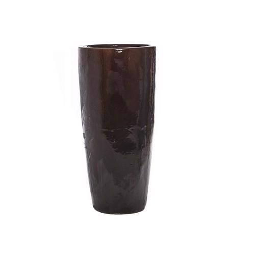 Glazed Tall Round Vase Planter - Brown