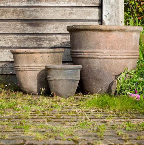 Old Ironstone - Lined Cylinder Round Pot Planter