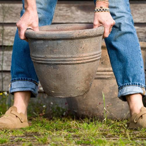 Old Ironstone - Lined Cylinder Round Pot Planter