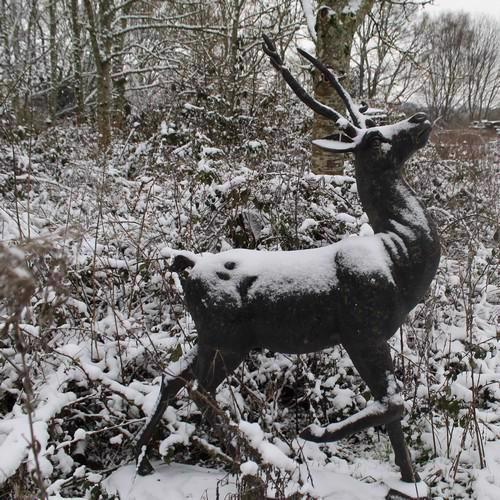 Cast Iron Rearing Majestic Stag Statue - Bronze