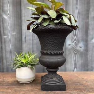 Cast Iron Hammered Swirl Urn - Black