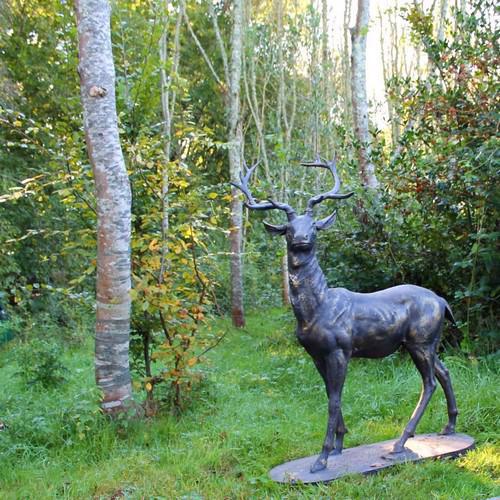 Cast Iron Majestic Stag - Gold Statue - Facing Left