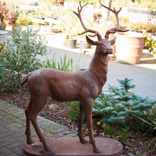 Cast Iron Majestic Stag - Rust Statue - Facing Right