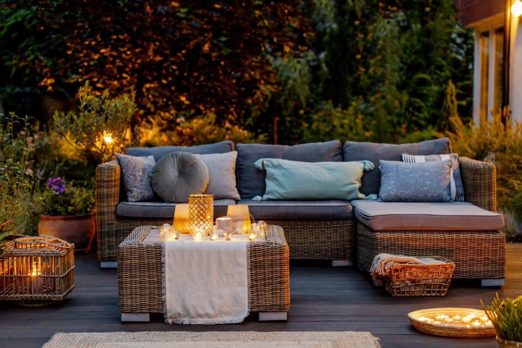 Cosy autumn evening on a modern designed terrace