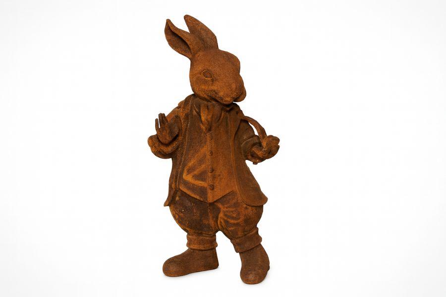 Cast Iron Rabbit Butler Statue Cast Iron Woodland Creature - Rabbit With Pipe Statue - Round Wood of ...