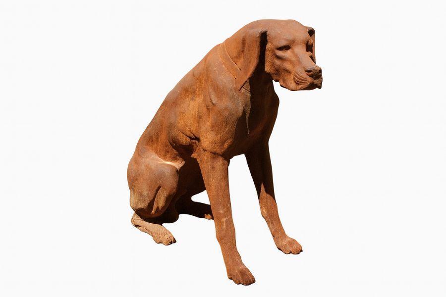 Cast Iron Sitting Rhodesian Ridgeback Statue - Round Wood of Mayfield