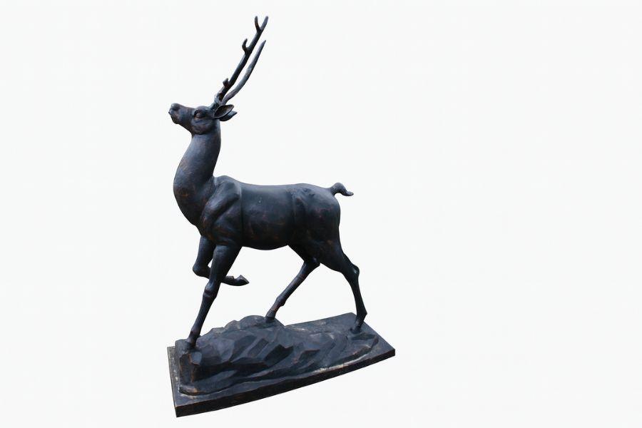 Cast Iron Rearing Majestic Stag Statue - Bronze - Round Wood of Mayfield